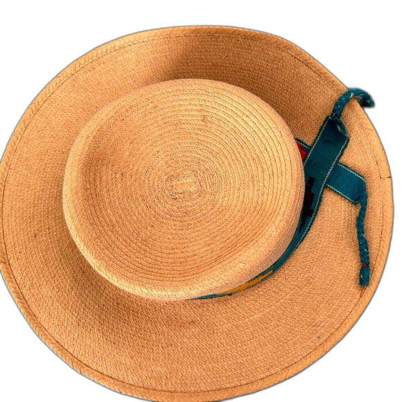 Vintage Palm Embroidered Banded Coastal Mexican Cowgirl Western Hat Summer Beach - Picture 3 of 8